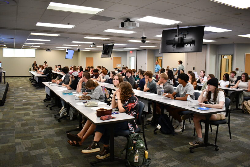Pensacola State College Charter Academy students seated in a large classroom