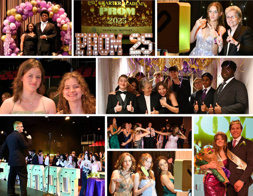 Decorative collage of Pensacola State College Charter Academy students during Prom 2025: Lanterns in the Sky
