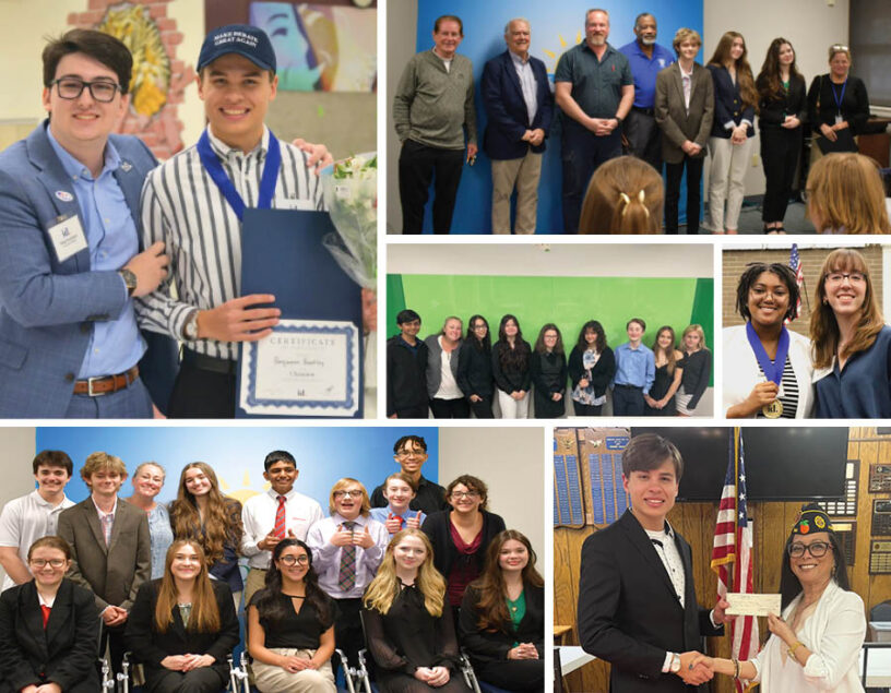 Decorative collage of PSC Charter Academy Speech and Debate Teams