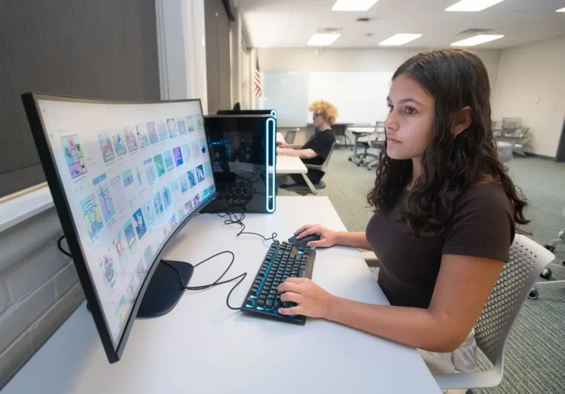 Decorative image of Charter Academy student working on the computer in class